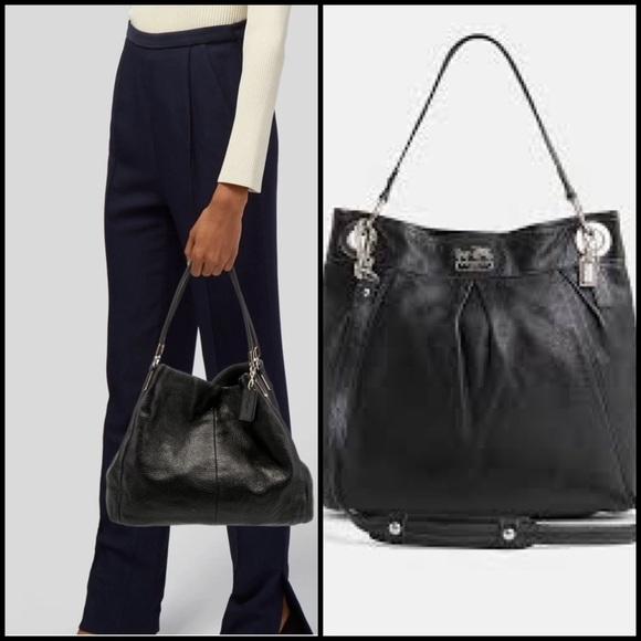 Coach Madison Timeless Black Pebble Leather Shoulder Bag With Hang Tag 14”L - Picture 1 of 16